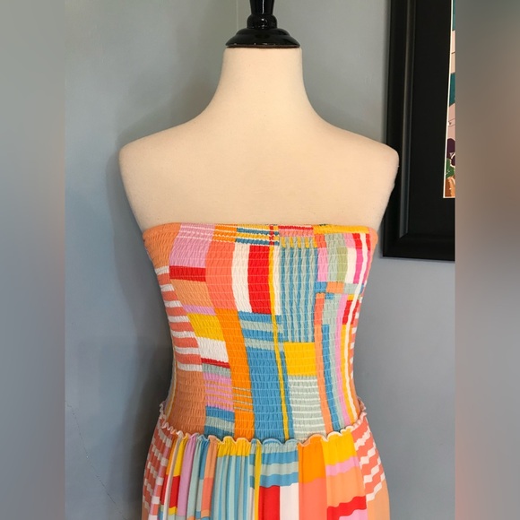 Abel the Label Strapless Tiered Geo Stripe Print Maxi Dress Sz S - Picture 2 of 7